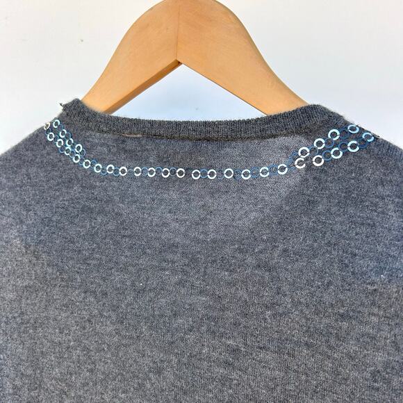 Tory Burch Cashmere Beaded Necklace Sweater Gray Grey Jewels XS Holiday Festive - Picture 7 of 9